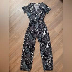 Leaf Print Black Jumpsuit